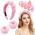 spa headband for washing face Pink set with 1 makeup headband & hair claw clips & 2 wrist band for women make up cute fluffy skincare headband chr...