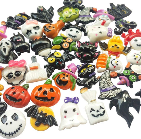 Chenkou Craft Random 50pcs Mix Lots Resin Flatback Flat Back Halloween Craft Embellishment Wizard Pumpkin Lantern Ghost Spider Skull Castle+Clear ...