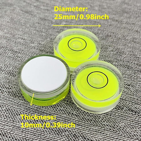 4Pcs Small Circular Bubble Levels with Double Sided Adhesive Bottom Mini Little Stick-on Bubble Spirit Level Measuring Layout Tools Levels (25x10m...