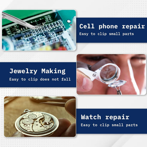 3Pcs Diamond Stone Jewelers Tools Holder Pick Up Tool Jewelry Tweezers 4 Prongs Holder Diamond Claw Tweezers Fine Point Tip Straight Tweezer and L...