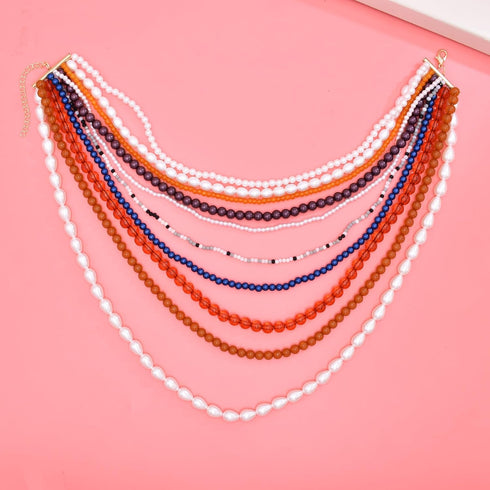 Multi-Layered Beaded Pearl Choker Necklace, Flapper Beads Cluster Long Choker Necklace, Multi-Strand Statement Necklace...