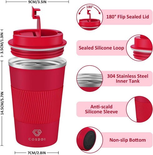 12 oz Stainless Steel Vacuum Insulated Tumbler - Coffee Travel Mug Spill Proof with Lid - Thermos Cup for Keep Hot/Ice Coffee,Tea and Beer (Red)...