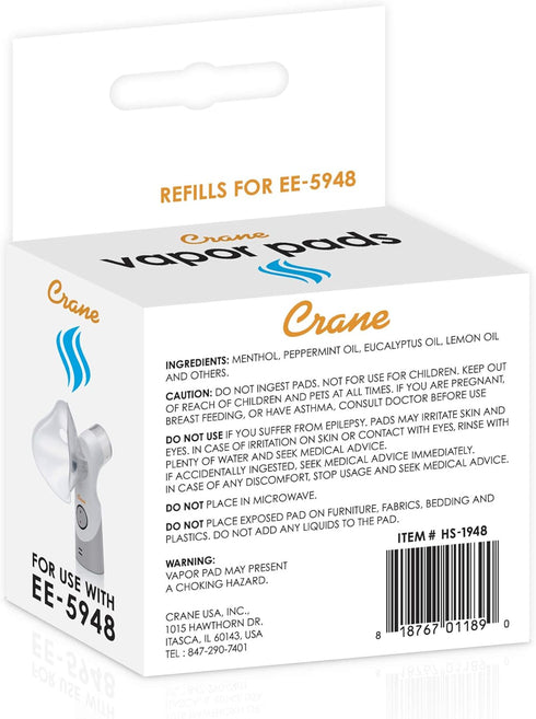 Crane Vapor Pads for EE-5948 Cordless Personal Steam Inhaler, White, 12 Count (Pack of 1)...