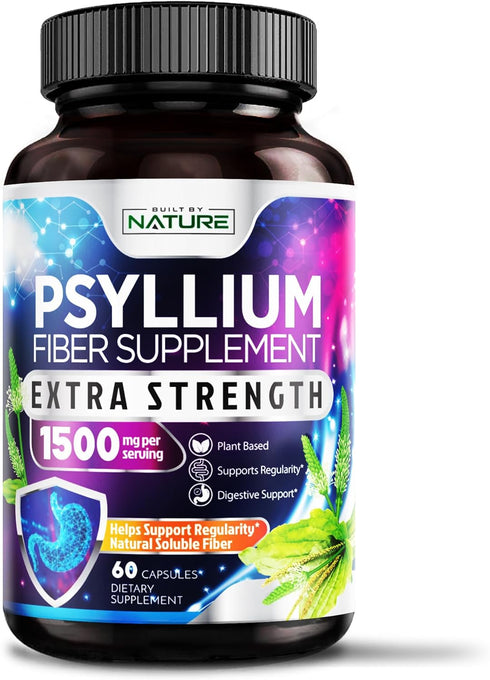 Psyllium Husk Capsules 1500mg - Fiber Supplement - Natural Soluble Fiber Pills with Psyllium Husk Powder - Supports Digestive Gut and Colon Health...