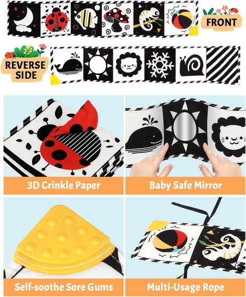 Newborn Toys, High Contrast Baby Books with Teether, Black and White Baby Toys, Montessori toys 0-6-12 Months Brain Development, Sensory Learning ...