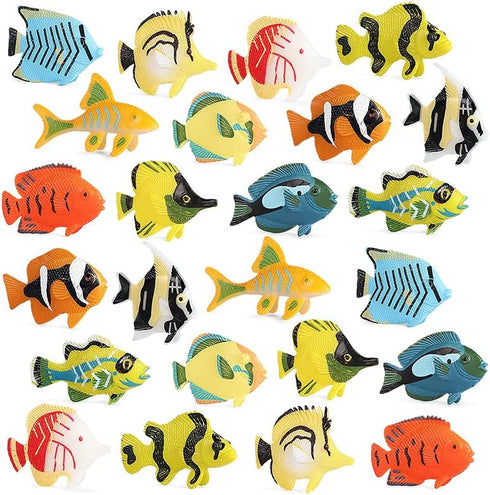 RCOMG 24PCS Tropical Fish Toys, Plastic Sea Creatures Figurines Set, Educational Learning Ocean Animal Figures, Party Favor Miniature Toys Gifts f...