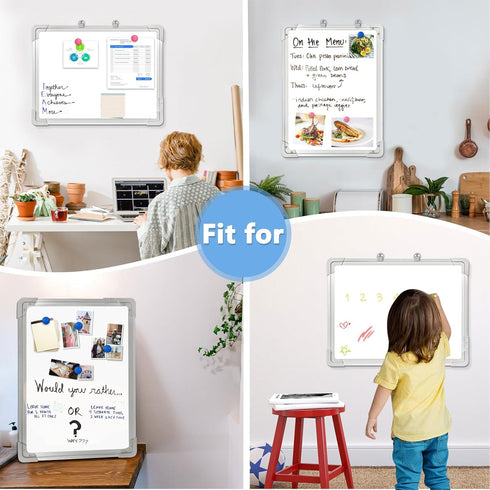 White Board - Dry Erase Board for Wall, Double-Sided 12" x 16" Small Hanging Cubicle Magnetic Whiteboard, Portable for Planning, Kitchen, Memo, Sc...
