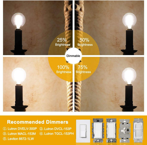 Leools e12 led Bulb dimmable g16.5 6W Equal 60 Watt 600lm AC120V e12 Candelabra Bulb for Chandeliers,Ceiling Fan,Vanity Soft White 3000K Globe e12...