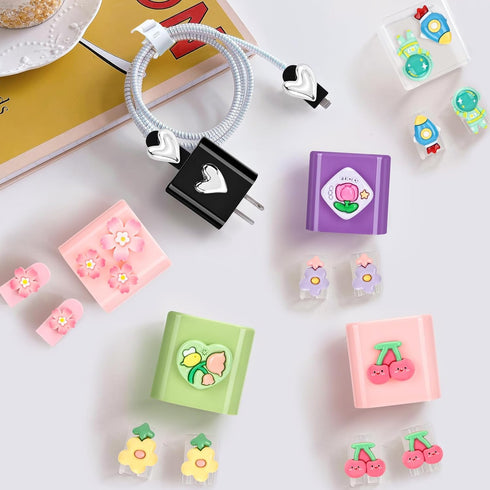Cable Protector Compatible for iPhone Charger Cover Cute Kawaii Pink Cherry Blossoms Flowers Design,Data Line USB Wire Cable Saver Phone Charging ...