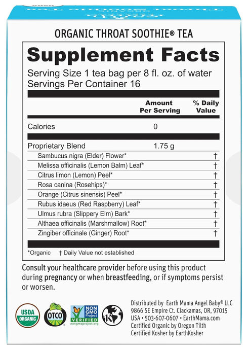 Throat Soothie Tea with Elderflower for Immune Support | Formulated with No Licorice | Safe for Kids & During Pregnancy, 16-Count (Packaging May V...