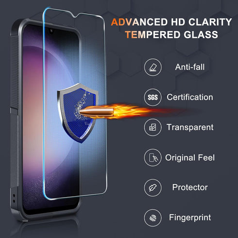 for Samsung Galaxy A15 5G Case, Full Body Heavy Duty Rugged Shockproof Protective Phone Cover with Lanyard Strap, Tempered Glass Screen Protector ...
