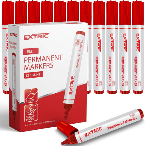 Permanent Markers, Chisel Tip, Red, Quick Drying Ink, Works on Paper, wood, Plastic, metal and Glass, Great for Home, Office and School use...