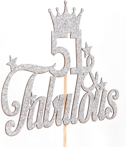 Silver Glitter 51 & Fabulous Cake Topper - 51st Birthday Cake Decorating - Happy 51st Anniversary/Birthday Party Decoration Supplies...