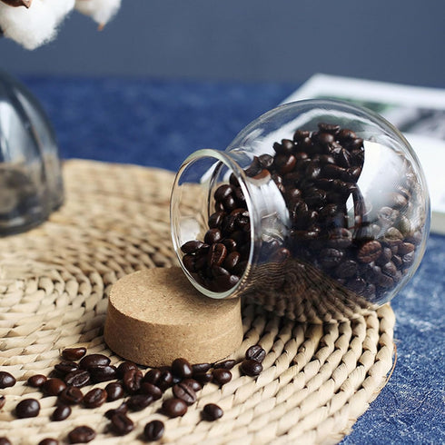 Spherical Glass Jar With Cork Lid Airtight - 17oz Candy Jar Kitchen Glass Jar - for Preserving and Storing Coffee, Spice, Beans, Sugar, Apothecary...