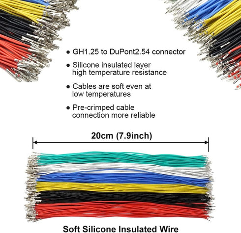 GH1.25 to Dupont2.54 Pre-Crimped Cables and Connectors Kit Compatible with JST GH 1.25mm for Pixhawk4 Pixhawk 6C 6X 20cm Silicone Wire...