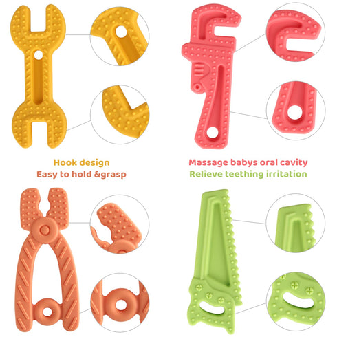 8 Pack Chew Baby Teething Toys for 0-12 Months, Freezable BPA Free Silicone Baby Molar Teether Chew Toys, Hammer Wrench Spanner Pliers Hand Saw Sh...