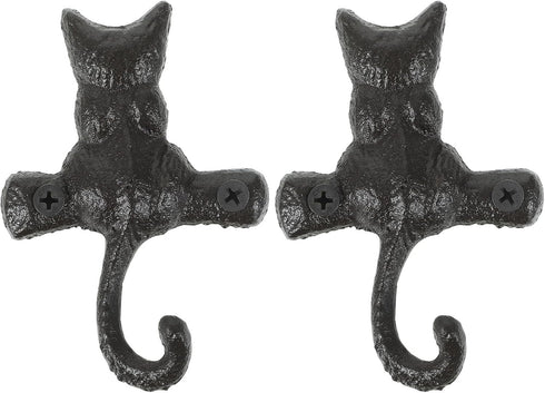 HOMSFOU 2pcs European Classical Cast Iron Cat Hook Wall Mount Hook Decorative Coat Hook Single Hook Hanger Retro Wall Hooks Wall Key Holder Cat Co...