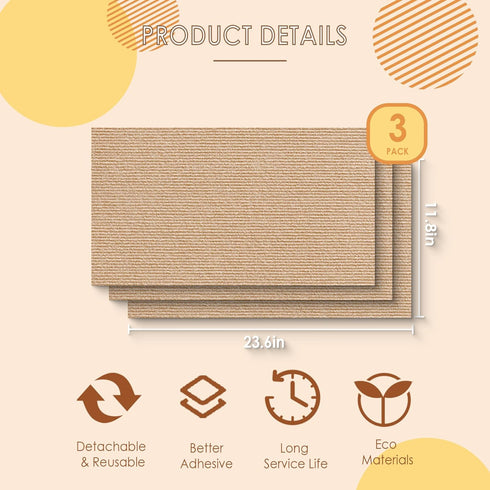 Cat Scratching Mat 23.6" x11.8”(3 Pack), Trimmable Self-Adhesive Cat Scratcher, Replacement Carpet for Cat Tree Shelf Shelves Cat Scratch Post,Scr...