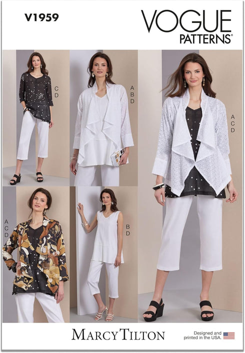 Vogue Misses' Loose-fitting Jacket, Tunics and Pants Sewing Pattern Packet by Marcy Tilton, Design Code V1959, Sizes 8-10-12-14-16...
