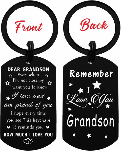 Resdink Grandson Gifts from Grandma - I Love My Grandson Keychain Grandkid Black for Birthday Graduation Fathers Day...