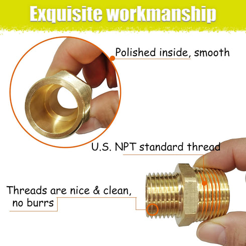 2pcs Reducing Hex Nipple, Brass 1/2" NPT Male x 3/8" NPT Male Pipe Fitting Reducer Nipple Adapter 1000psi Reducer Straight Connector (2pcs, 1/2"-3...