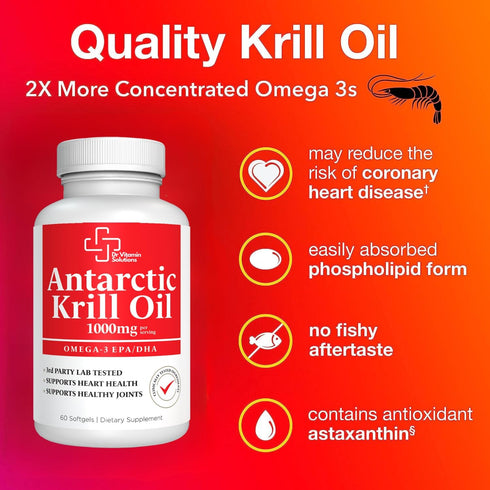 Premium 1000mg Antarctic Krill Oil - Rich in Omega-3, EPA, DHA for Heart, Brain & Joint Health - Pure Astaxanthin Blend, No Fishy Aftertaste...