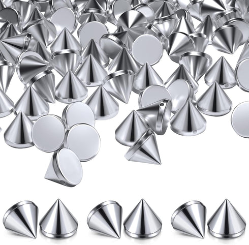 OIIKI 440PCS 8mm Silver ABS Bullet Spike Cone Studs, Rivets Cone Spike Studs Beads, Flat Back Punk Spikes DIY Crafts Studs Glue on Decoration for ...