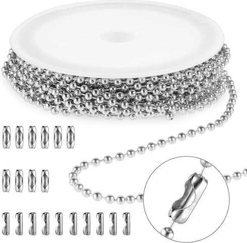 Molain Stainless Steel Ball Chain, Silver Ball Chain with Matching Connectors Chains Jewelry Making Supplies DIY for Dog Tag Necklace Earring Brac...