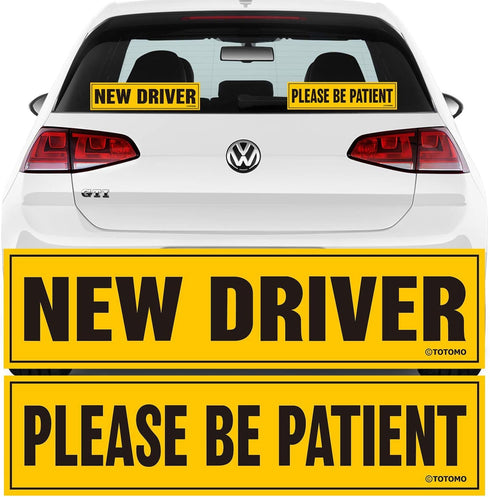 TOTOMO New Driver Sticker for Car – Large 12x3 Adhesive Reflective Vehicle Safety Sign Window Cling for Student Rookie Learner Drivers Removable B...