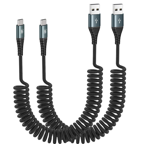 2 Pack 3FT USB C Charger Cable 60W Fast Charging, Coiled USB A to USB C Cable for Car Compatible with iPhone 15 Series, Samsung Galaxy S24 / S23 /...