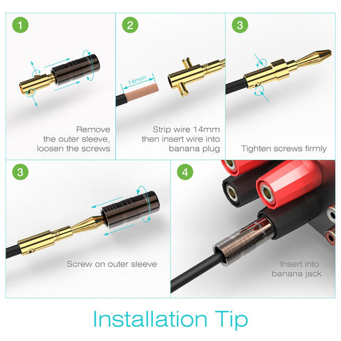 FosPower Banana Plugs 5 Pairs / 10 pcs, Closed Screw 24K Gold Plated Speaker Plug Connectors for Speaker Wire, Wall Plate, Home Theater, Audio/Vid...