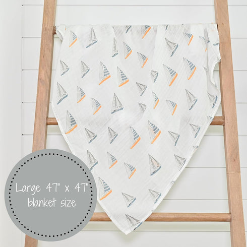 Swaddle Blanket | 100% Muslin Cotton | Gender Neutral Newborn and Baby Nursery Essentials for Girls and Boys, Registry | Sailboat Print...