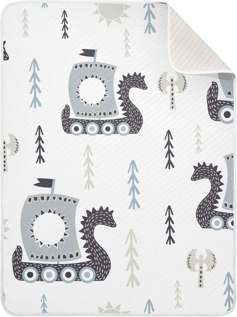 Qilmy Viking Ships Baby Blanket for Boys Girls Kids with Soft Cotton, Cute Cozy Warm Nursery Receiving Swaddle Blanket for Toddler Infant Crib, 30...