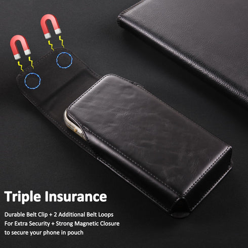 Holster for iPhone iPhone 15, 15 Pro, 14, 14 Pro, 13, 13 Pro, 12, 12 Pro, 11, 11 Pro, XR, Galaxy S24, S23, S22, Premium Leather Pouch with Belt Cl...