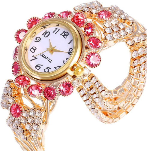 CdyBox Ladies Diamond-studded Watched Quartz Wristwatch Fashion Open Alloy Bracelet Watch 4 Pack...
