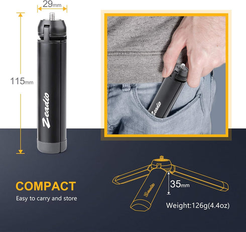 Zeadio Metal Mini Tripod, Desktop Tabletop Stand Compact Tripod for Smooth 4, Osmo Mobile, Vimble 2, Gimbal Handle Grip Stabilizer and All Cameras...
