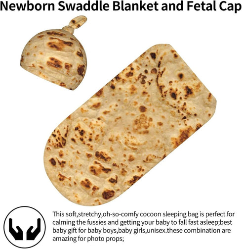 Swaddle Blankets?Beanie Hat Sets Soft Baby Receiving Tortilla Blanket New Born Soft Sleep Sacks for Infant Boys Girls 0-6M-6...