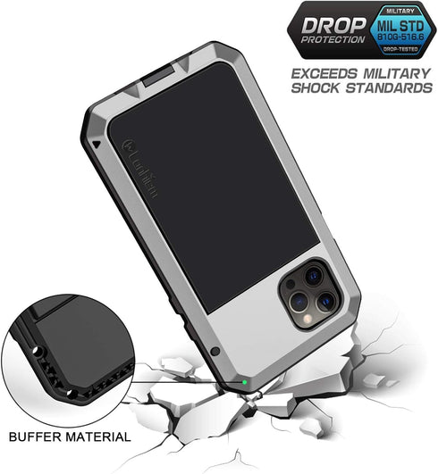 Lanhiem for iPhone 12 Pro Max Metal Case, Heavy Duty Shockproof Tough Rugged Case with Built-in Glass Screen Protector, 360 Full Body Dust Proof P...