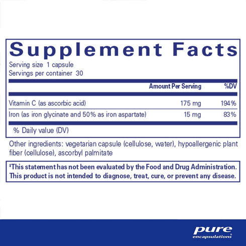 Pure Encapsulations Iron-C | Iron and Vitamin C Supplement to Support Muscle Function, Red Blood Cell Function, and Energy* | 30 Capsules...