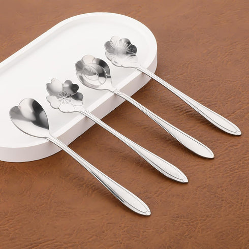 8 Pcs Flower Dessert Spoons, Coffee Teaspoon Set Stainless Steel Tableware Sugar Spoon Small Tea Spoons Cafe Bar Spoon Cute Coffee Teaspoon Mini T...