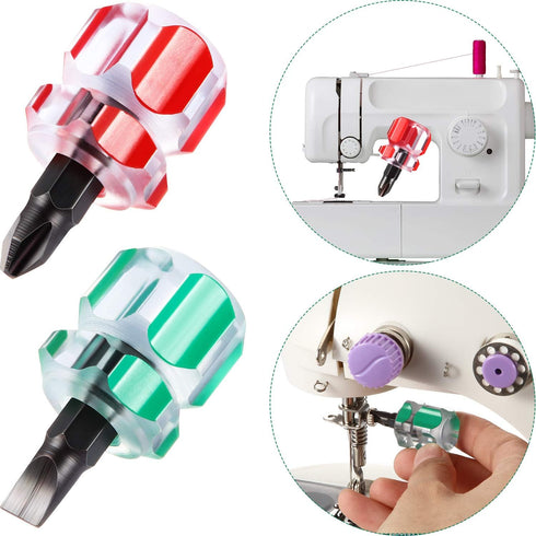 Sewing Machine Screwdriver Mini Short Screwdriver Tool Kit Includes Slotted/Flat Head Screwdriver and Cross Head Screwdriver for DIY Repairing, 2 ...