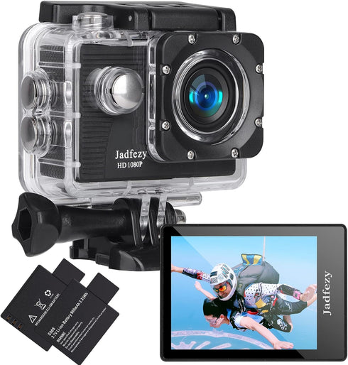 Action Camera FHD 1080P 12MP, 98FT/30M Underwater Waterproof Camera with 2 Batteries, Wide Angle Sports Camera with Accessories Kit Suitable for H...