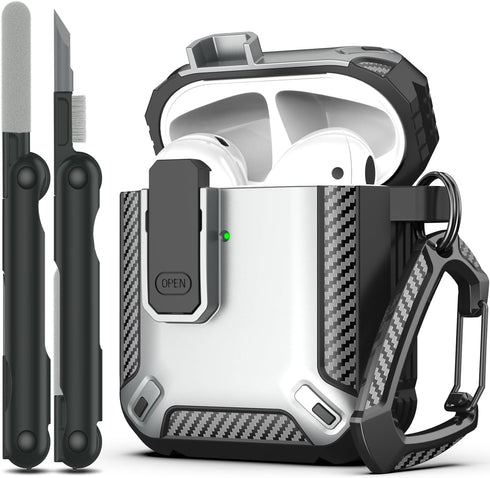 Airpods Case 2 and 1 with Cleaning Kit, Apple AirPods 2nd Generation/1st Generation Charging Case with Keychain, Anti-Fall Latch Design, Front LED...