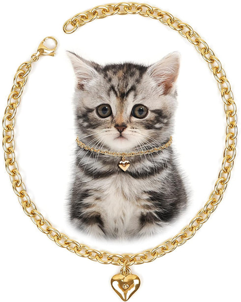 Dog Collar and Cat Chain Necklace Stainless Steel Adjustable 18K Gold Heart-Shaped Necklace for Small Pets Cats Kitten Puppy (Gold, 7 inch)...