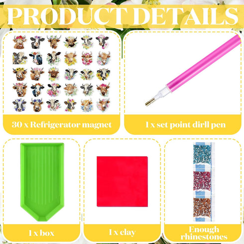 Remuuly 30 Pcs Diamond Painting Magnets Summer Diamond Art Magnet Spring Flower Animal Cupcake Refrigerator Magnetic Sticker Diamond Fridge Magnet...