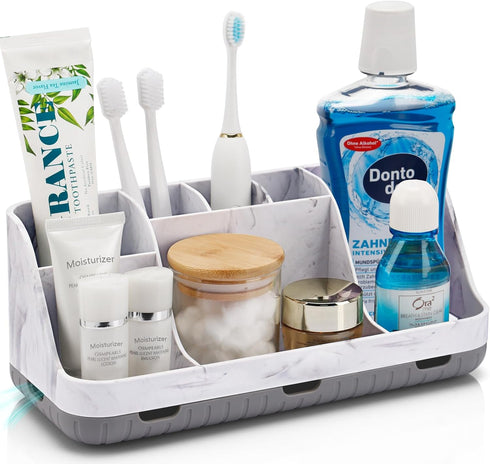 Marble Bathroom Countertop Organizer - Detachable 7 Slots Kids Electric Toothbrush and Toothpaste Holde Drainage for Bathroom Accessories Organiza...
