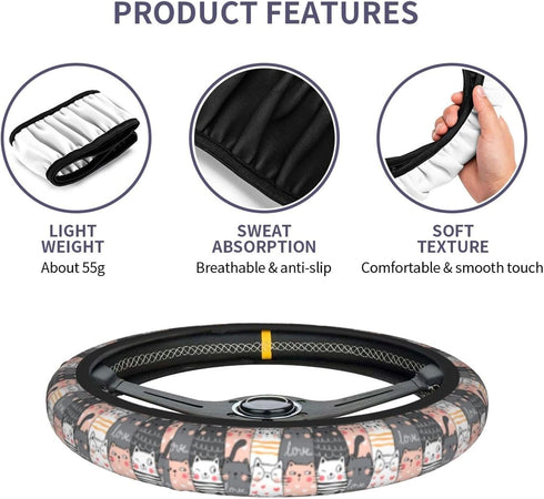 Cat Steering Wheel Cover Auto Steering Wheel Protector 15 inch Fit Auto SUV Vans Trucks...