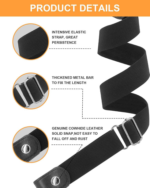 Buckle Free Belt for Women Men, Black Elastic Waist Adjustable Stretchy Invisible Buckleless Belt for Jeans Pants Shorts...
