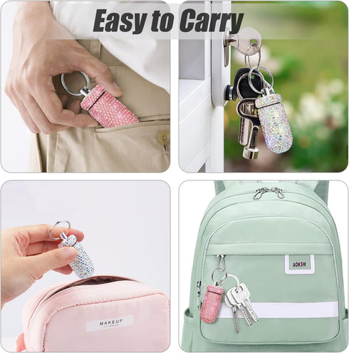 2 Pack Portable Pill Case Bling Rhinestone Pill Container Box Waterproof Medication Holder Organizer Bottle with Keychain for Outdoor Camping Trav...