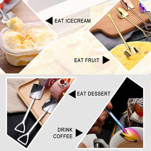 10Pcs Shovel Spoons Stainless Steel Spoon Reusable Dessert Spoons for Coffee Tea Ice Cream Fruit Sugar Cake...